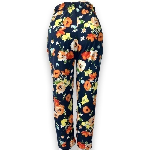 Beautiful Floral pants navy casual lounge lightweight ankle crop hight waist - Picture 3 of 8